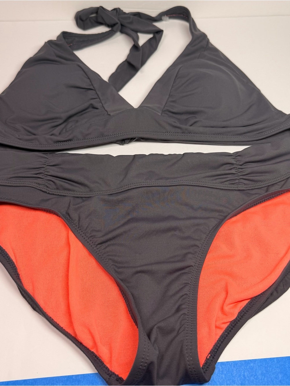 Athleta Charcoal Bikini with Coral Lining